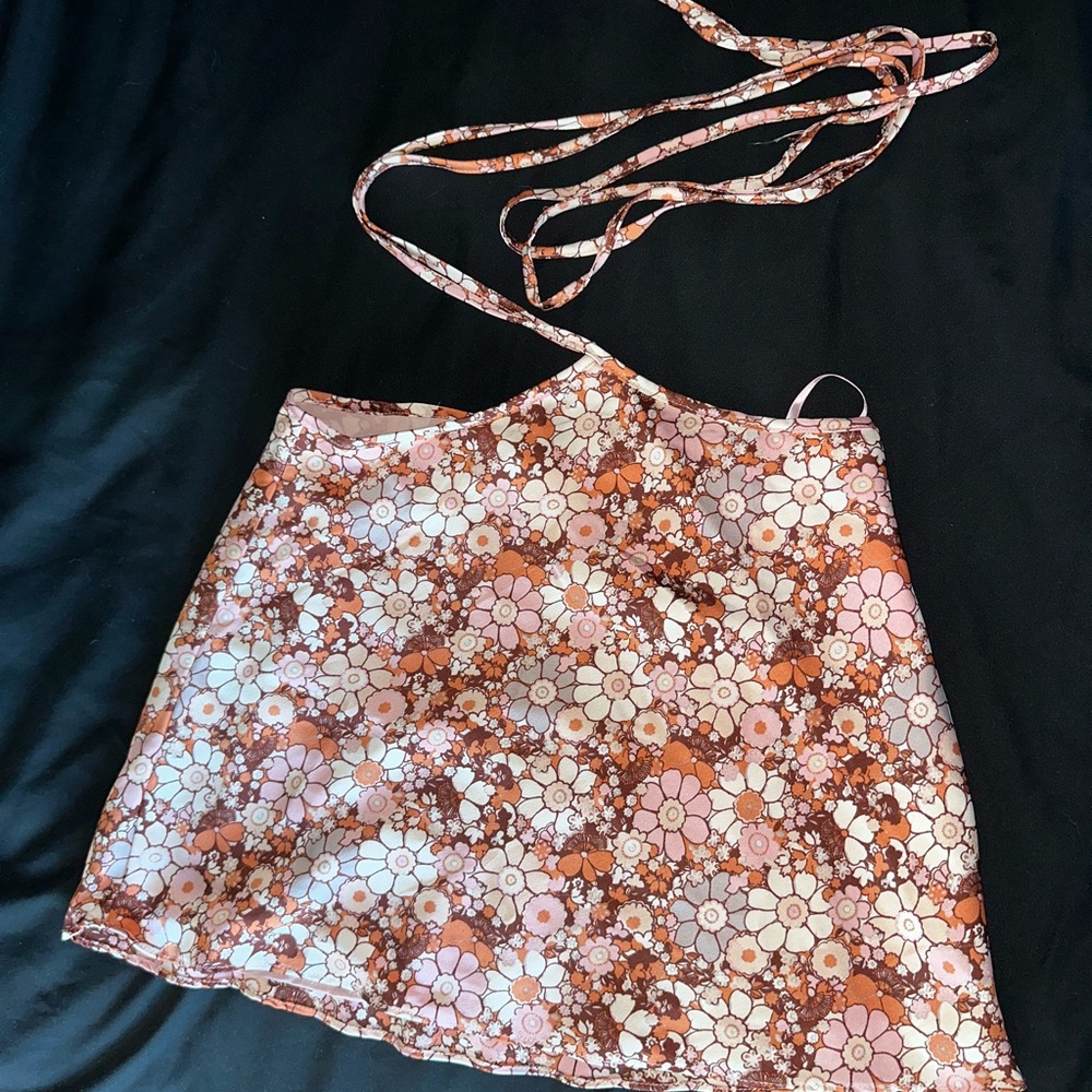 Floral Mini Skirt with Tie Up Waist